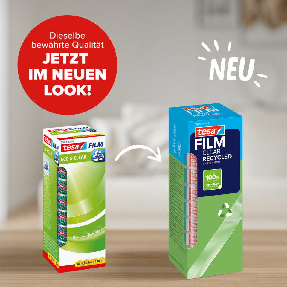 Klebefilm tesafilm® Eco&Clear, 33mx19mm, 8 Rollen, transparent TESA 57074-00000-01 TESA 57074-00000-01 Eco&Clear