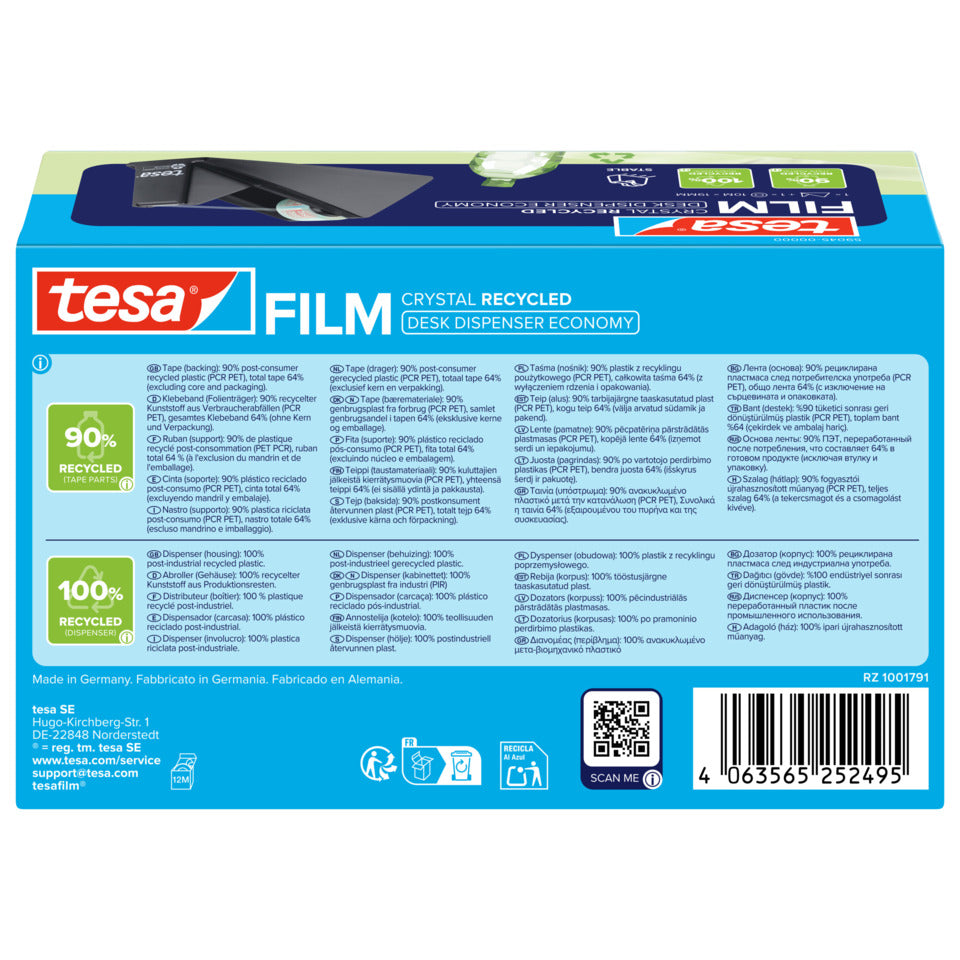Tischabroller tesafilm® Eco & Crystal Easy Cut Economy+1 Rolle, 10mx19mm, schwarz TESA 59045-00000-01 TESA 59045-00000-01 19mm x10m Desk Disp.