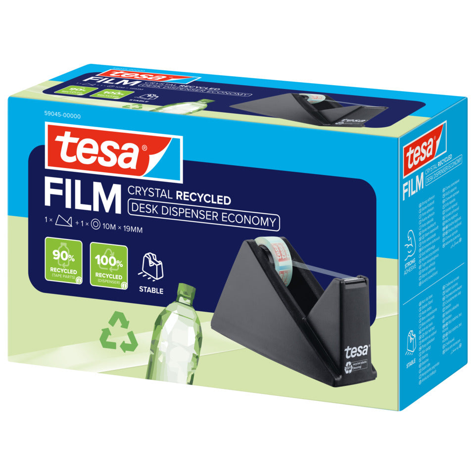 Tischabroller tesafilm® Eco & Crystal Easy Cut Economy+1 Rolle, 10mx19mm, schwarz TESA 59045-00000-01 TESA 59045-00000-01 19mm x10m Desk Disp.