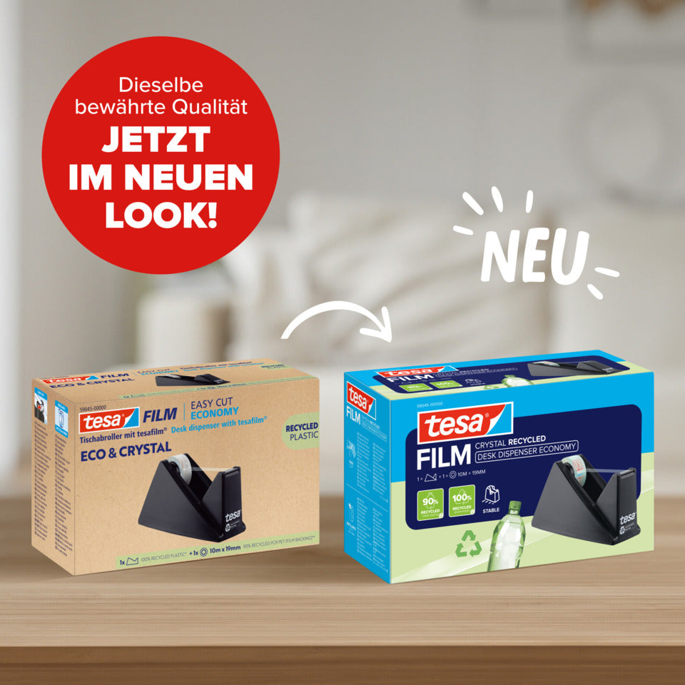Tischabroller tesafilm® Eco & Crystal Easy Cut Economy+1 Rolle, 10mx19mm, schwarz TESA 59045-00000-01 TESA 59045-00000-01 19mm x10m Desk Disp.