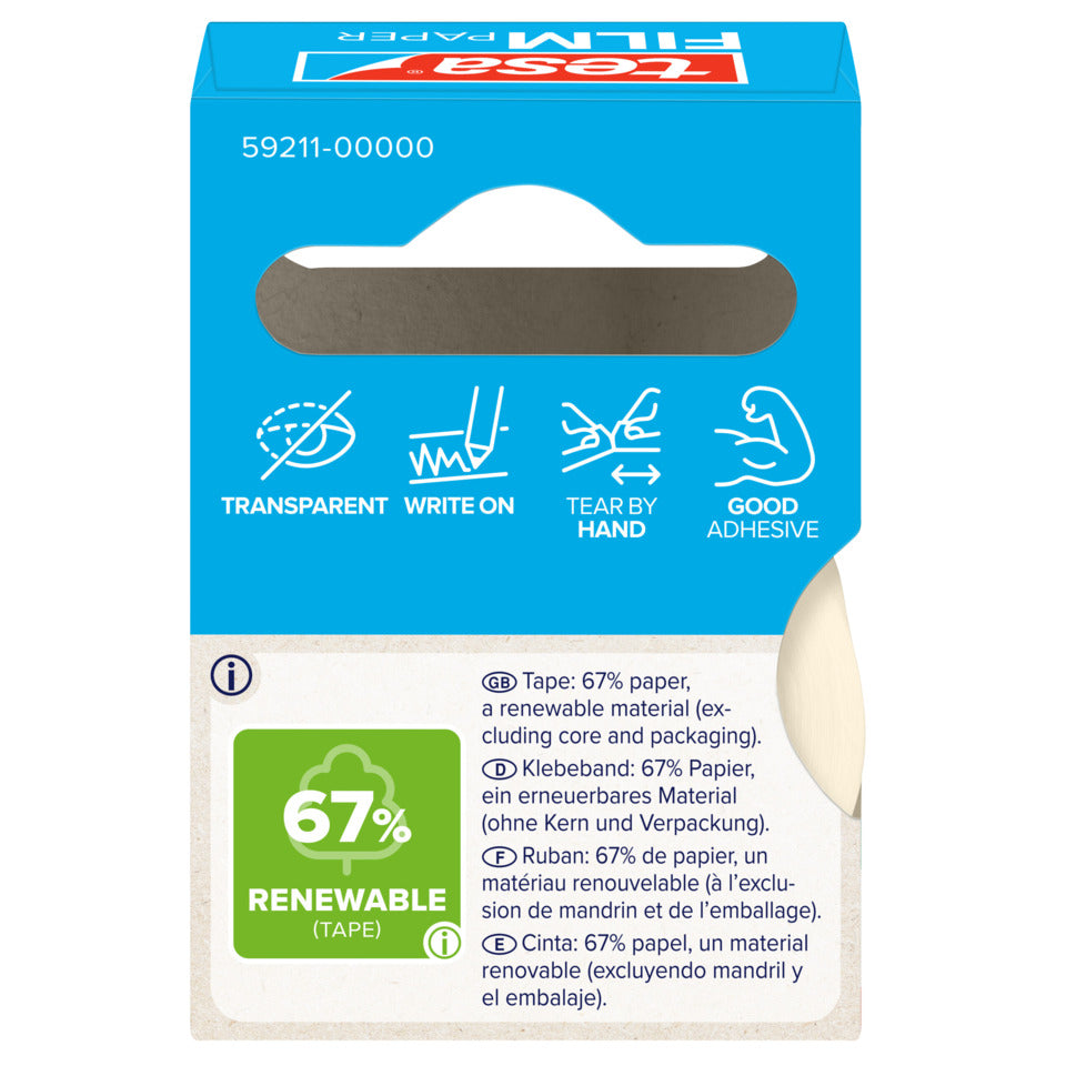 Klebeband tesafilm® Paper, Papier, 10m x 19mm, transparent TESA 59211-00000-00 TESA 59211-00000-00 19mm x10m