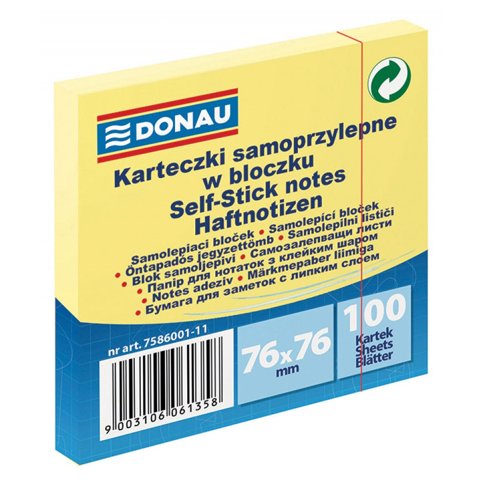Haftnotizblock, 76 x 76 mm, 100 Blatt, gelb DONAU 7586001-11 DONAU 7586001-11 76x76mm
