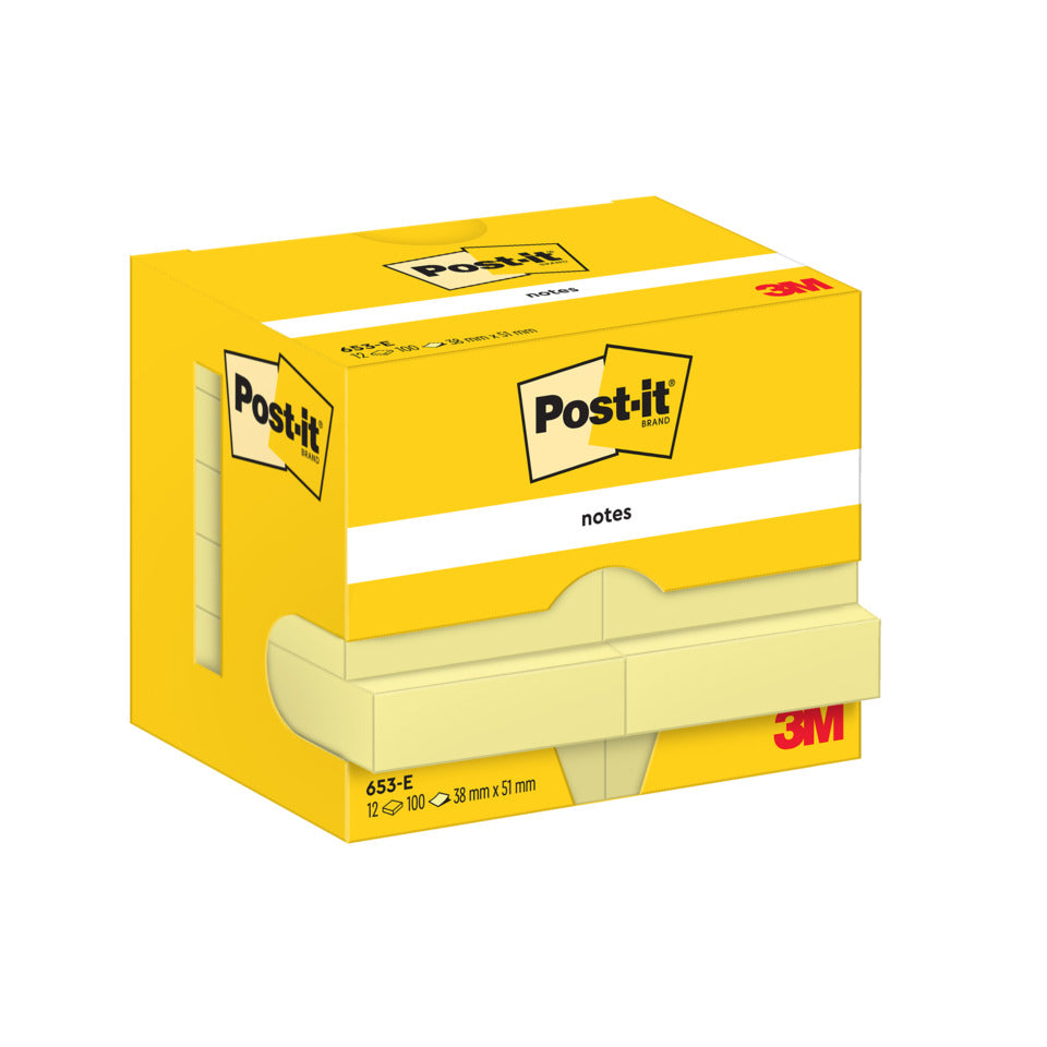 Haftnotizblock Notes, 51 x 38 mm, gelb, 12 x 100 Blatt POST-IT 653E