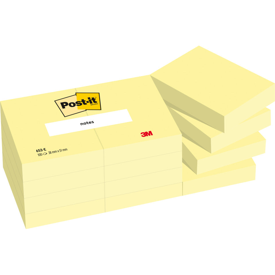 Haftnotizblock Notes, 51 x 38 mm, gelb, 12 x 100 Blatt POST-IT 653E