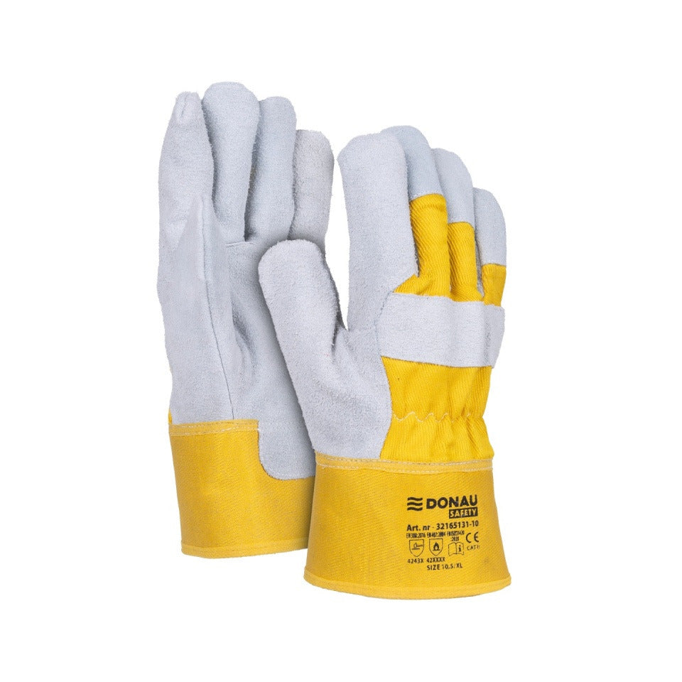 Arbeitshandschuh, Größe 10,5 = XL, Rindsspaltleder, grau/gelb DONAU 32165131-10 DONAU 32165131-10 Rindsspaltleder