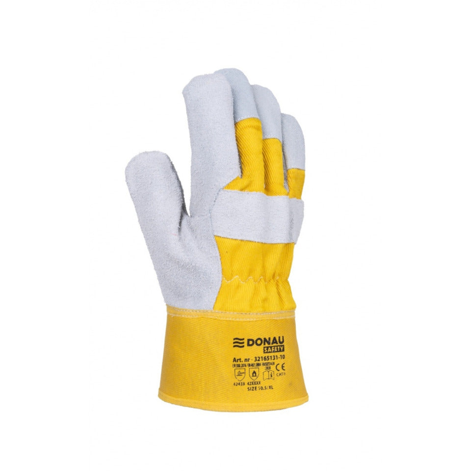 Arbeitshandschuh, Größe 10,5 = XL, Rindsspaltleder, grau/gelb DONAU 32165131-10 DONAU 32165131-10 Rindsspaltleder