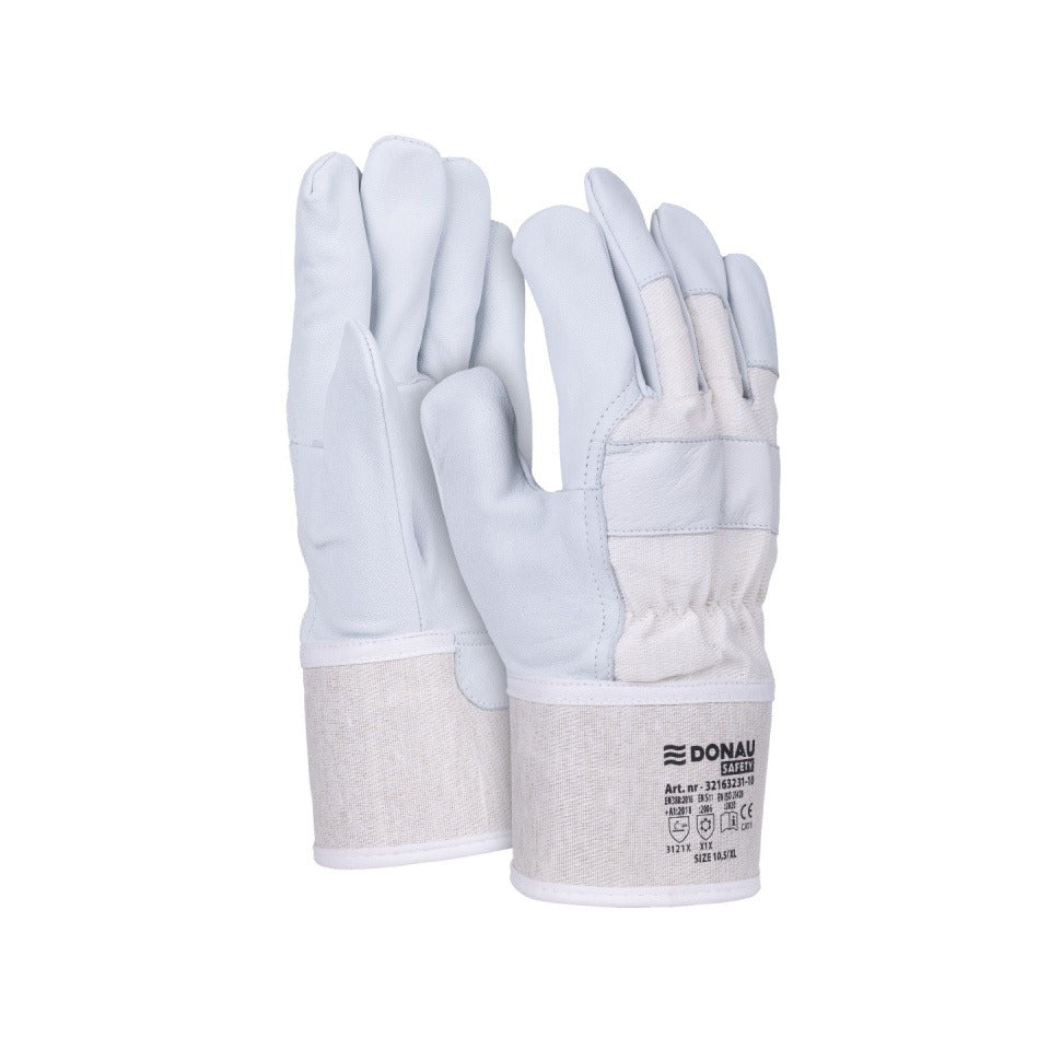 Arbeitshandschuh, Größe 10,5 = XL, Ziegenleder, grau/weiß DONAU 32163231-10 DONAU 32163231-10 Ziegenleder