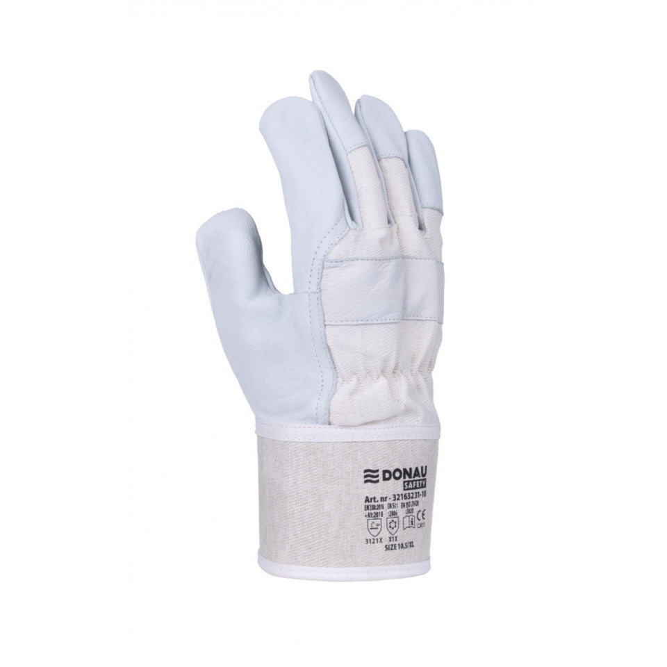 Arbeitshandschuh, Größe 10,5 = XL, Ziegenleder, grau/weiß DONAU 32163231-10 DONAU 32163231-10 Ziegenleder