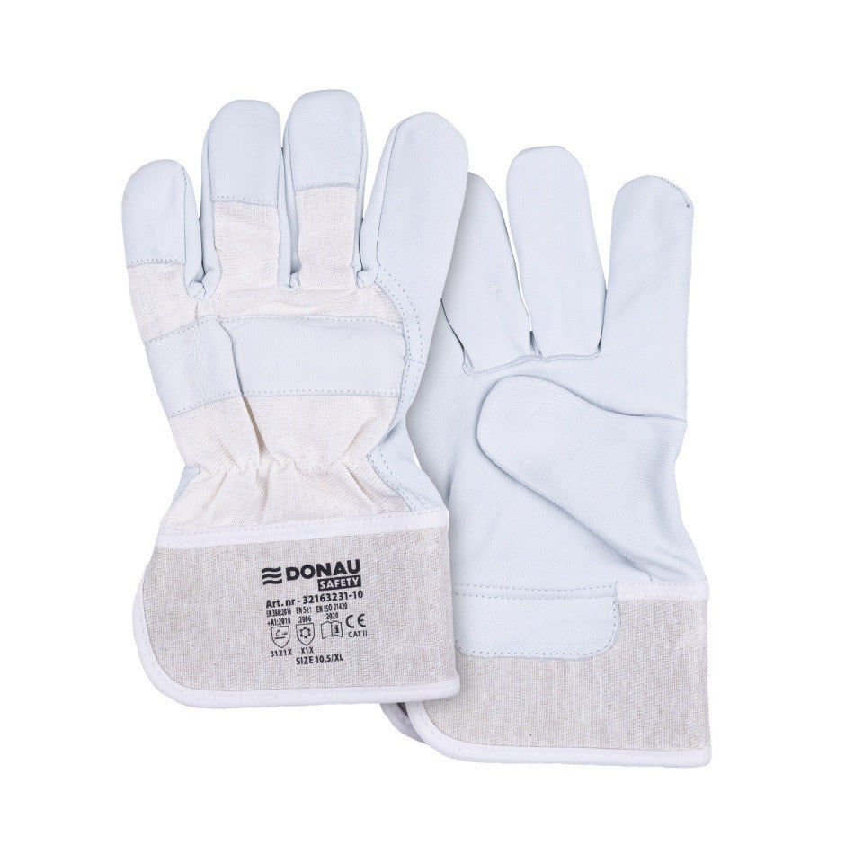 Arbeitshandschuh, Größe 10,5 = XL, Ziegenleder, grau/weiß DONAU 32163231-10 DONAU 32163231-10 Ziegenleder
