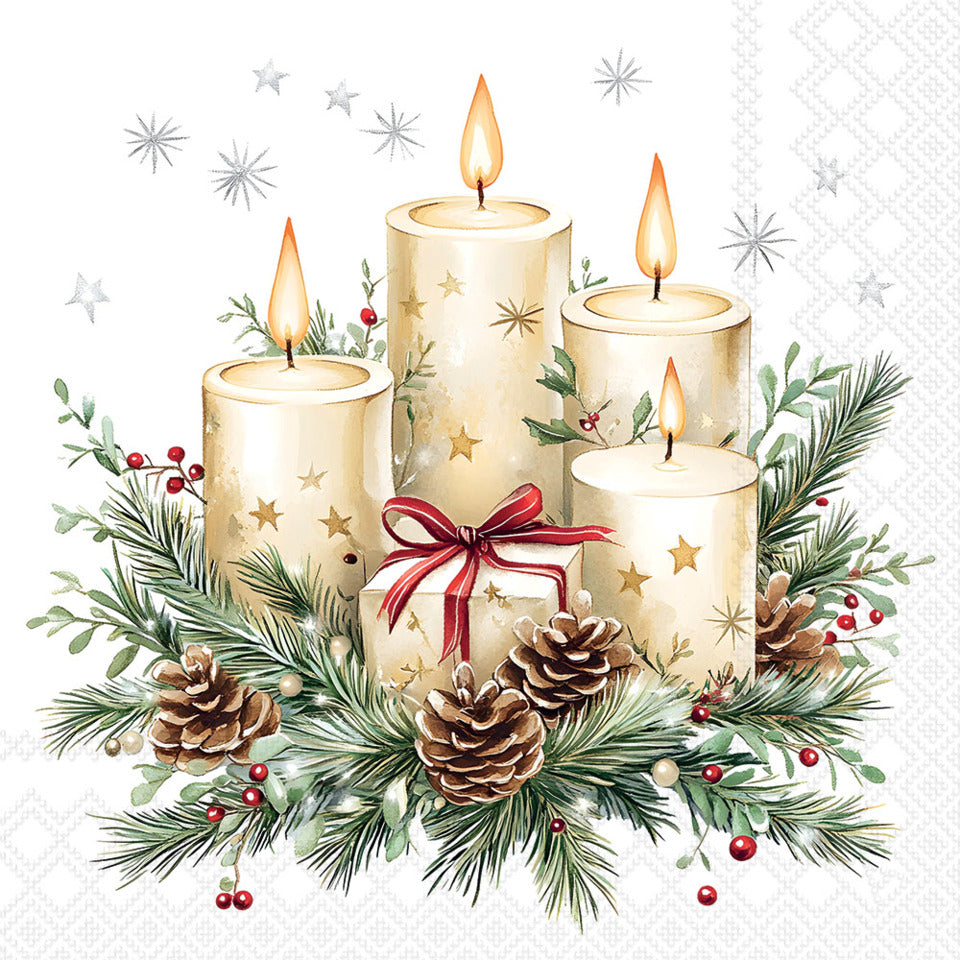 Weihnachts-Motivserviette Kerzen, 33 x 33 cm, 3-lagig, 20 Stück AMBIENTE 33321295 AMBIENTE 33321295 20ST