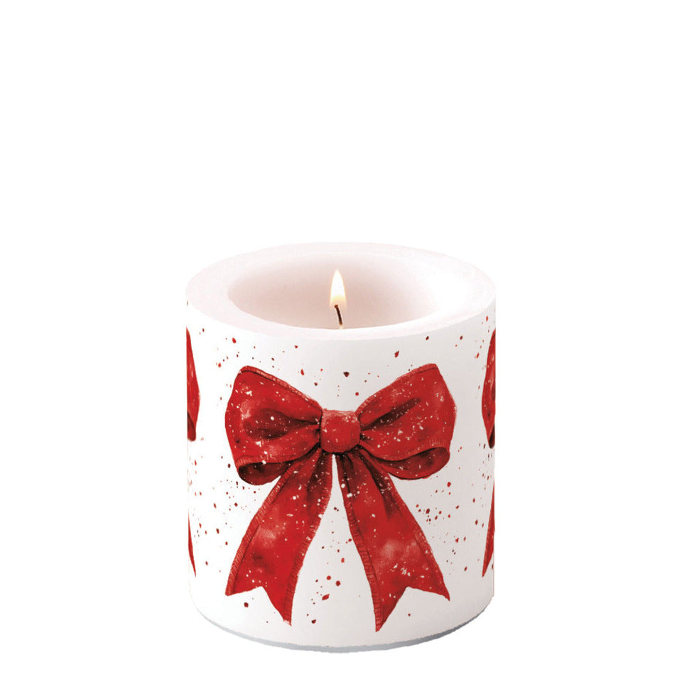Weihnachtskerze rote Schleife, Ø 7,5 x 9 cm AMBIENTE 39221325