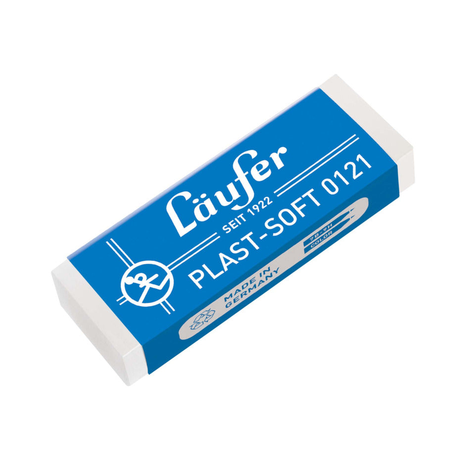 Radierer Plast Soft, Kunststoff, 65x21x12 mm, weiß, mit Banderole LÄUFER 01210
