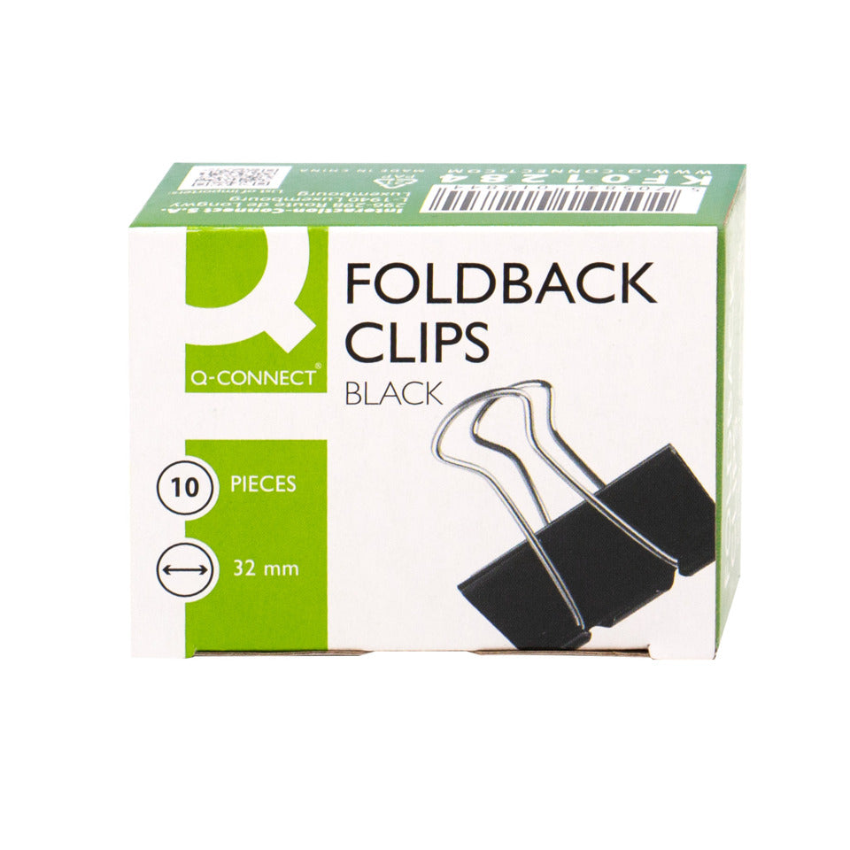 Briefklemmer Foldback, 32mm, 10 Stück, schwarz Q-CONNECT KF01284