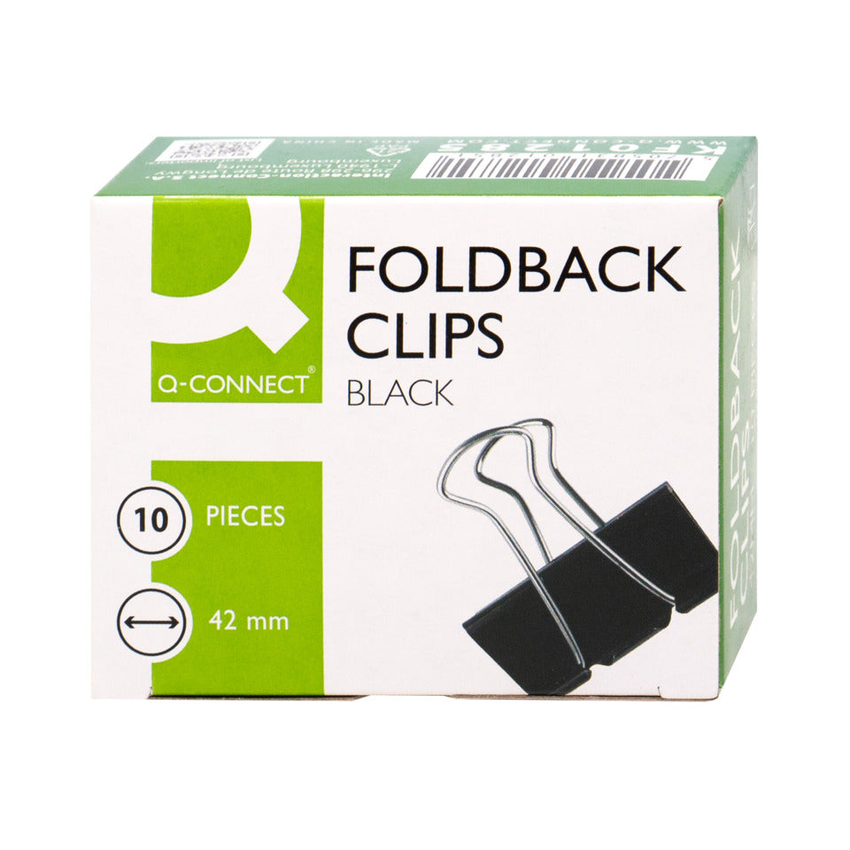 Briefklemmer Foldback, 42mm, 10 Stück, schwarz Q-CONNECT KF01285