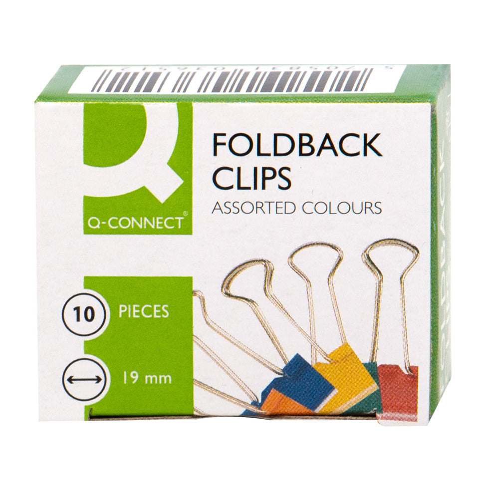 Briefklemmer Foldback, 19mm, 10 Stück, sortiert Q-CONNECT KF03651 Q-CONNECT KF03651 Foldback