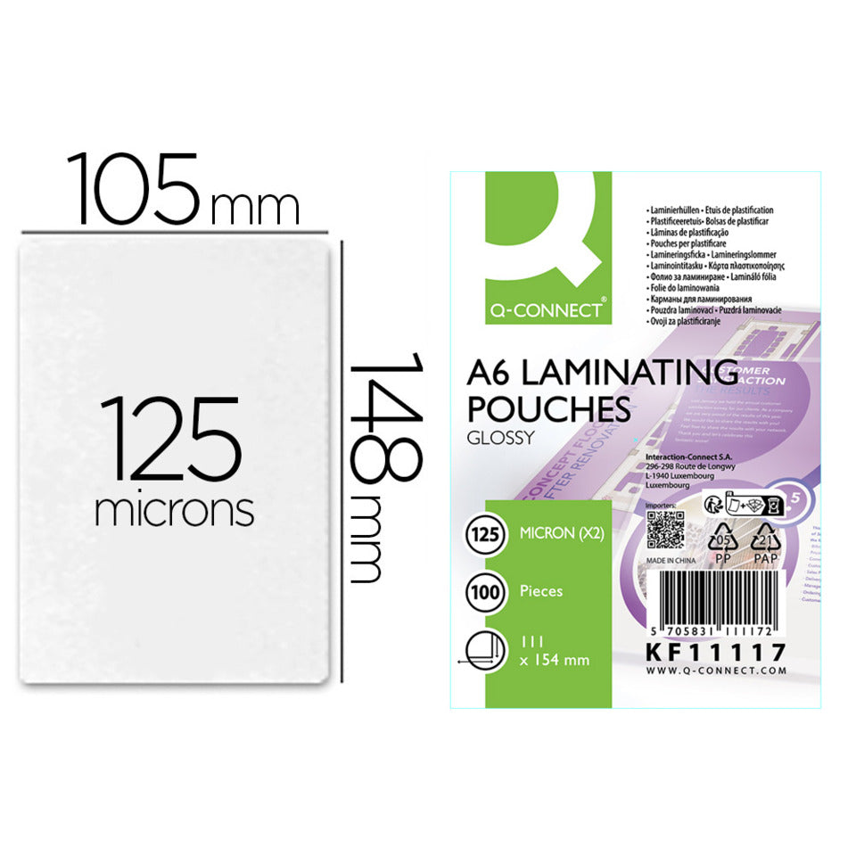 Laminierhülle, A6, 2 x 125 µm, glänzend, 100 Stück Q-CONNECT KF11117
