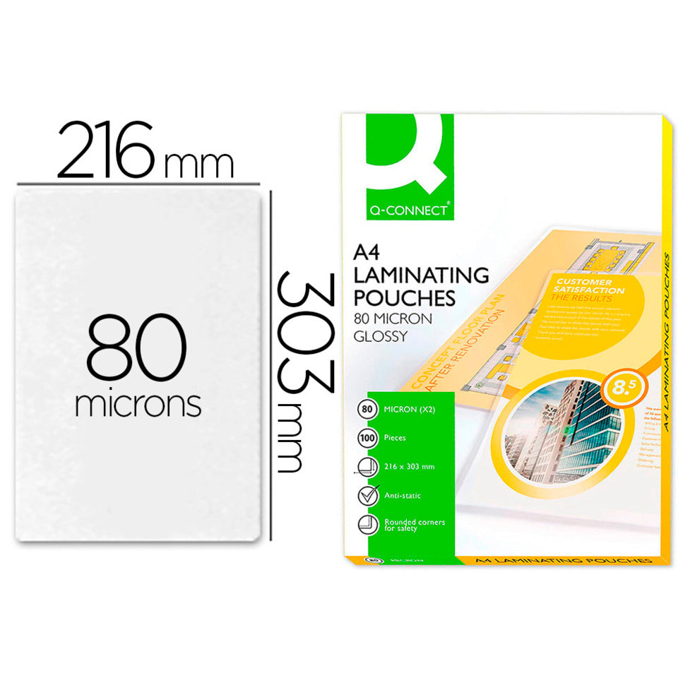 Laminierhülle, A4, 2 x 80 µm, glänzend, 100 Stück Q-CONNECT KF04114