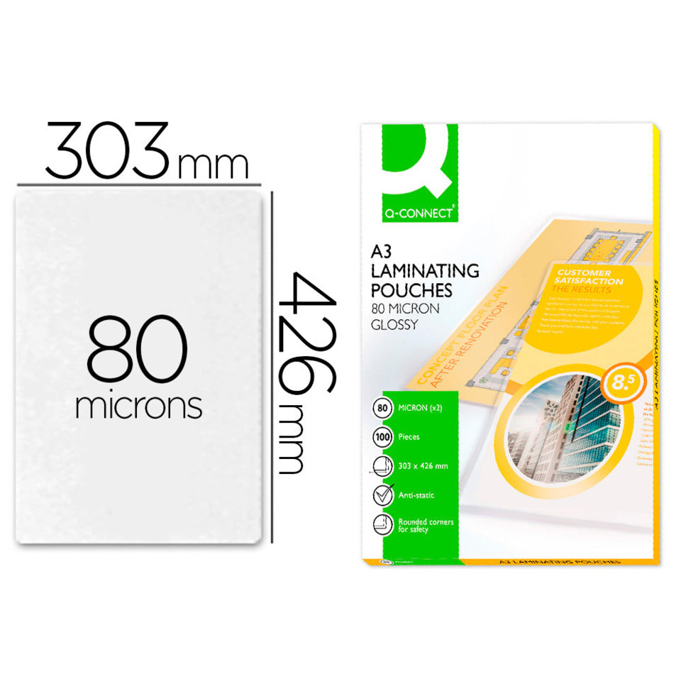 Laminierhülle, A3, 2 x 80 µm, glänzend, 100 Stück Q-CONNECT KF04122