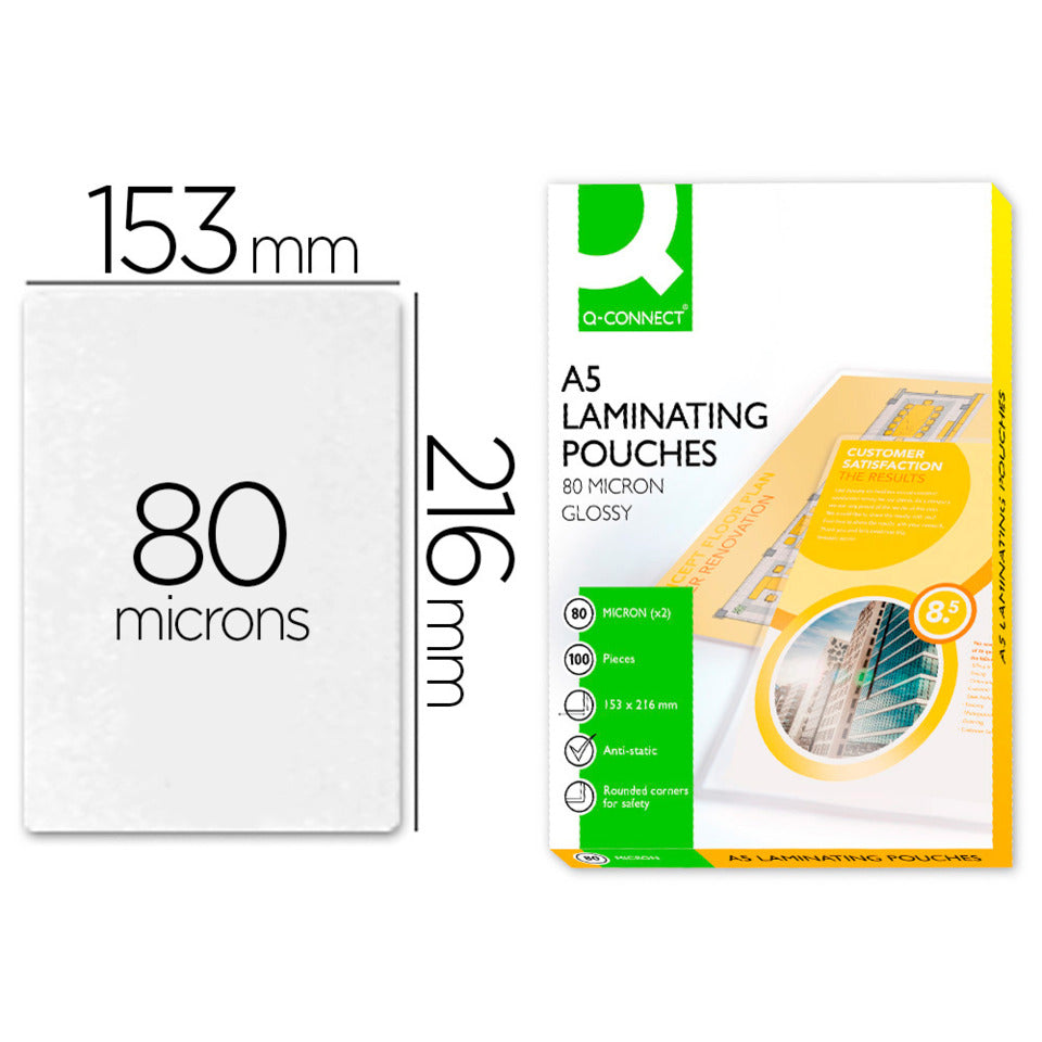 Laminierhülle, A5, 2 x 80 µm, glänzend, 100 Stück Q-CONNECT KF04106