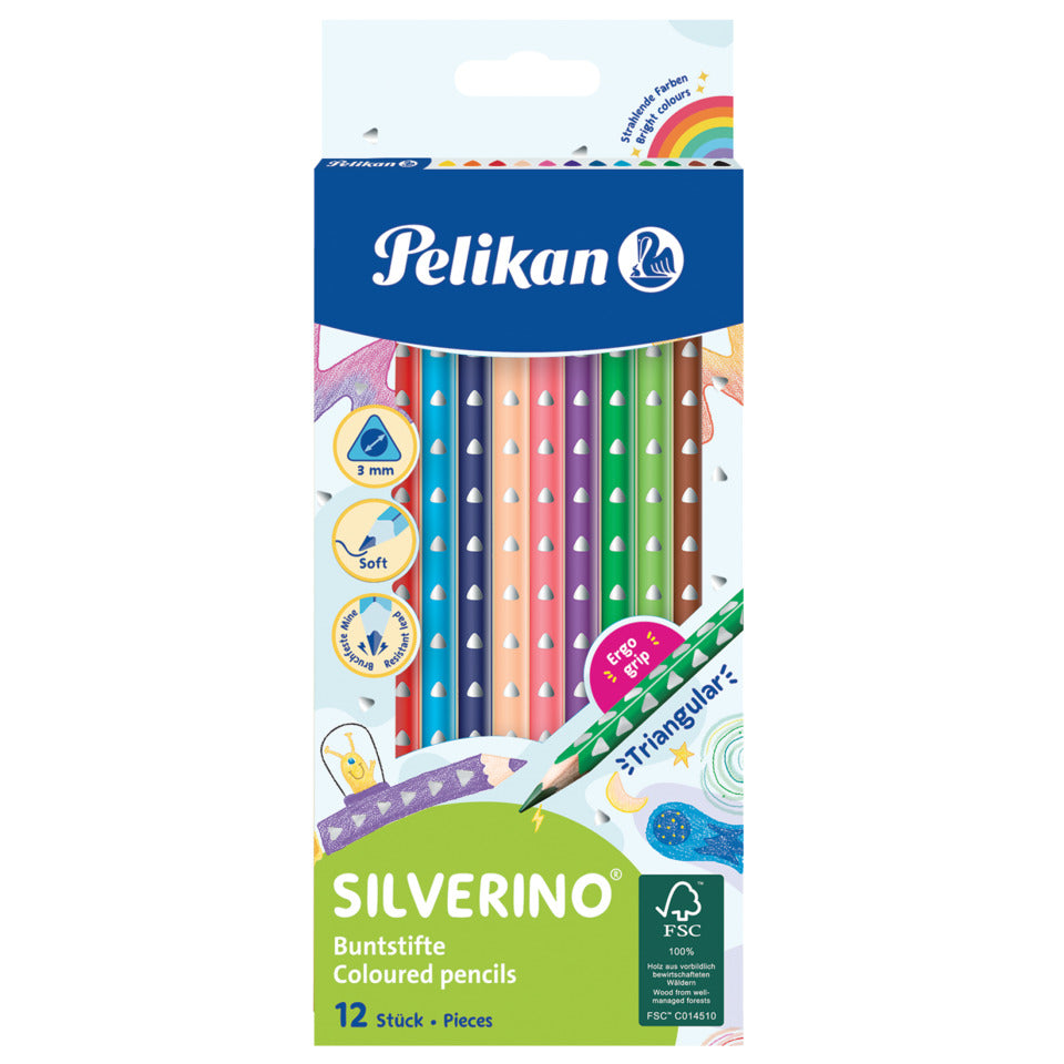 Farbstifte 12 Stück Silverino, dreieckig, dünn, 3 mm, sortiert PELIKAN 100401597 PELIKAN 100401597 700634 BD12LN dreie