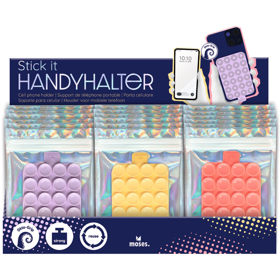 Handy-Halterung Stick it, 6 x 9 x 1 cm, Silikon, sortiert MOSES 27198