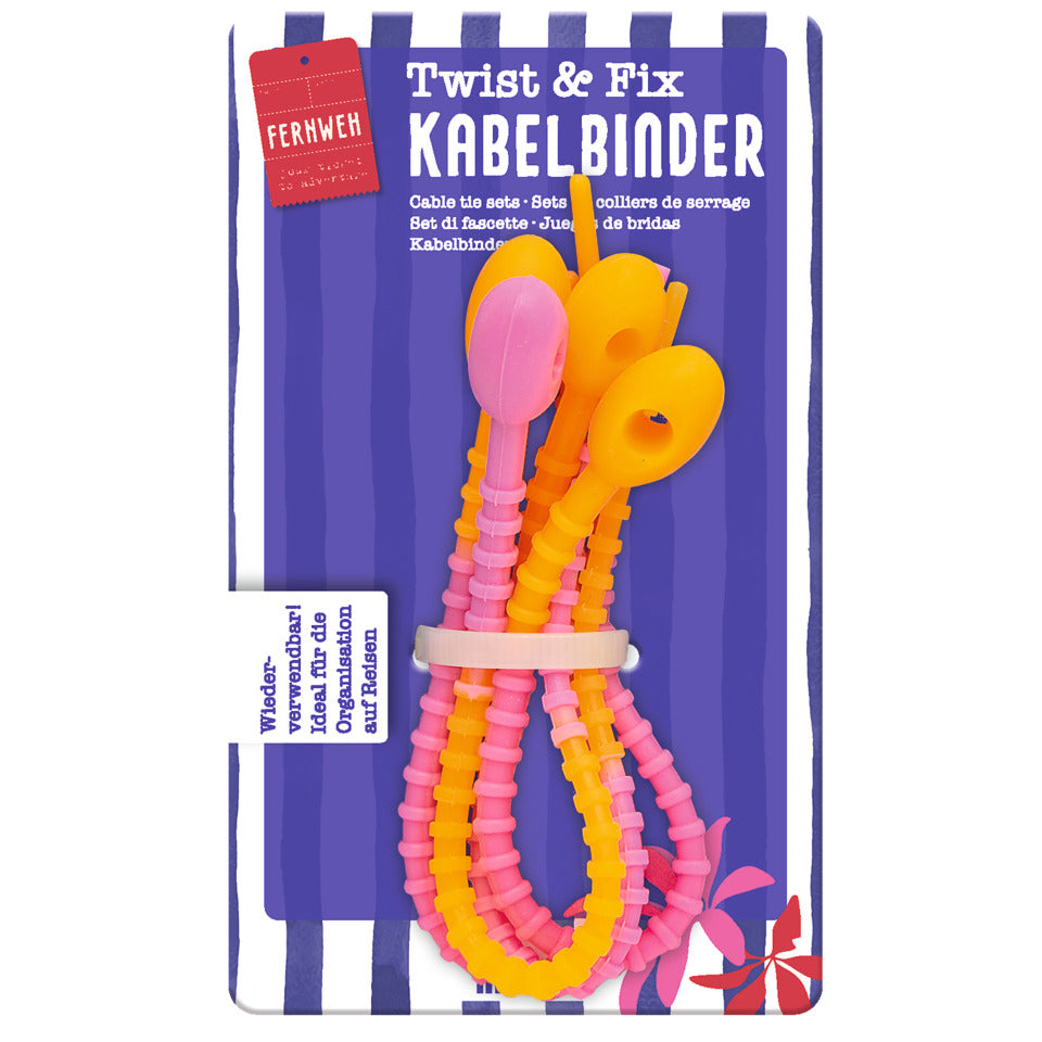 Fernweh Twist & Fix Kabelbinder, 21 cm, Silikon, 4 Stück, sortiert MOSES 82390