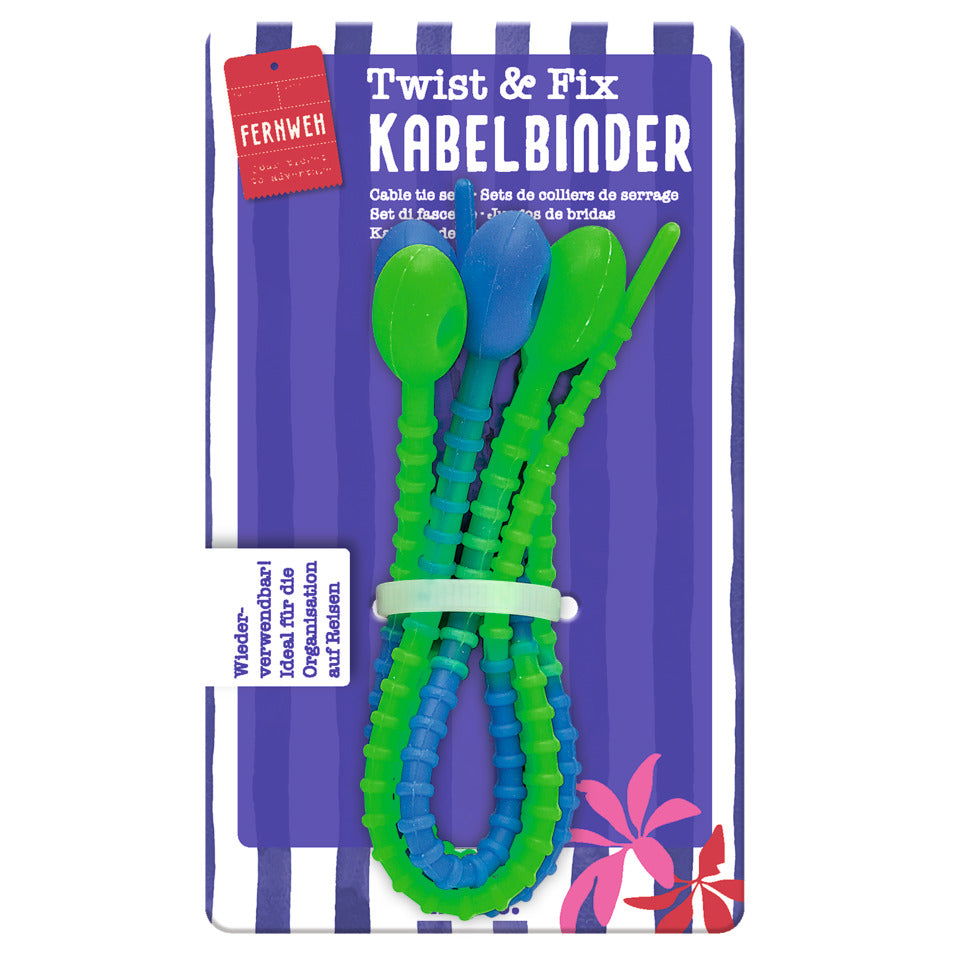 Fernweh Twist & Fix Kabelbinder, 21 cm, Silikon, 4 Stück, sortiert MOSES 82390