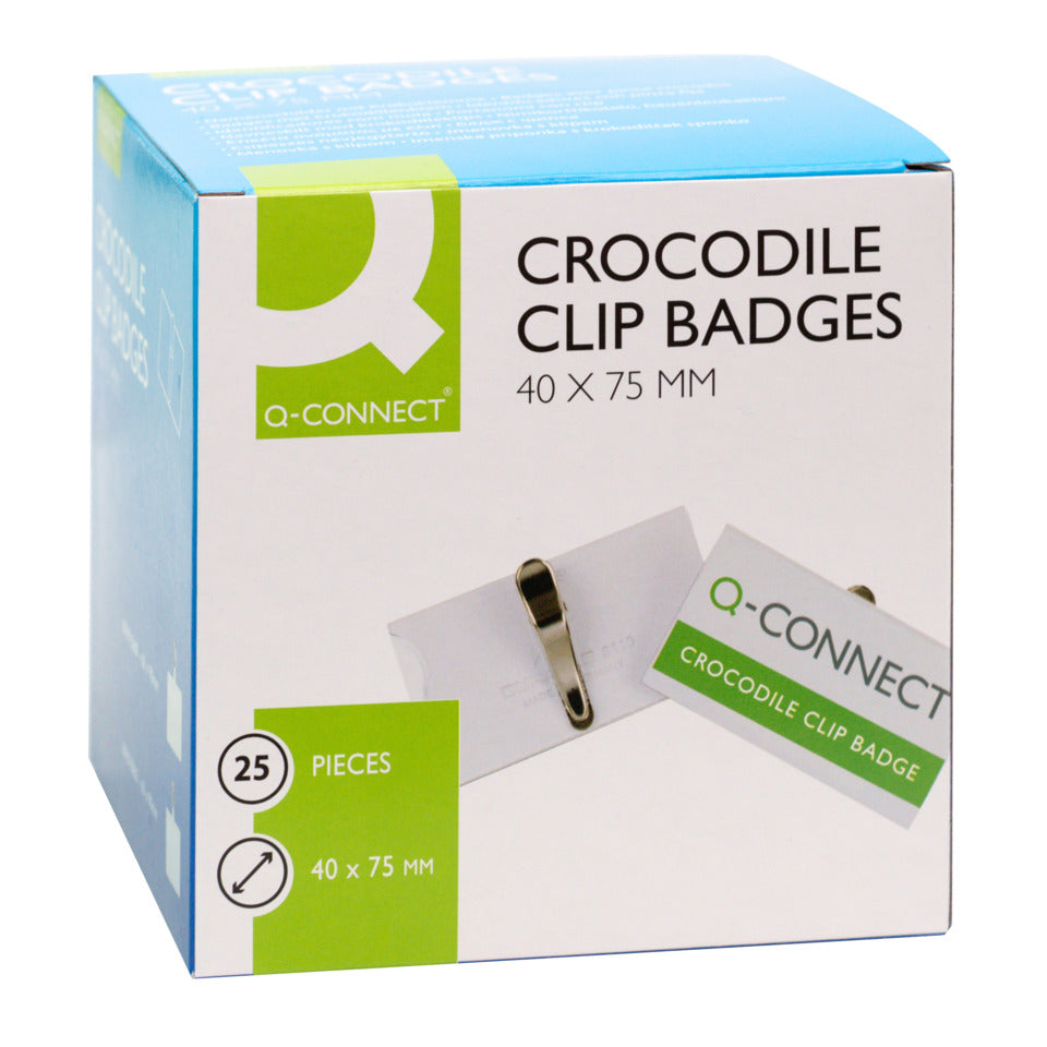 Namensschild mit Krokoclip, 75x40mm, 25 Stück Q-CONNECT KF01563 Q-CONNECT KF01563 m.Krokokl.