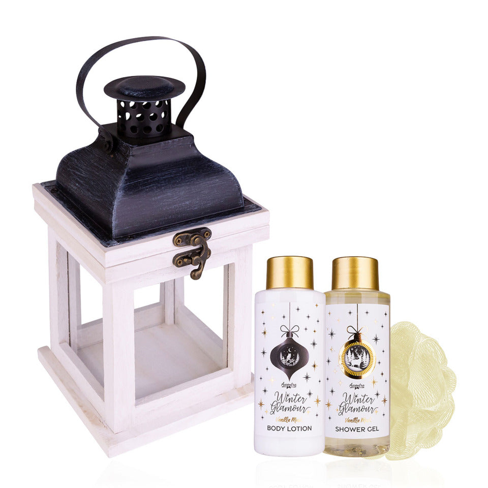 Badeset Holzlaterne Winter Glamour weiß/gold/schwarz ACCENTRA 6063677 ACCENTRA 6063677 Holzlaterne