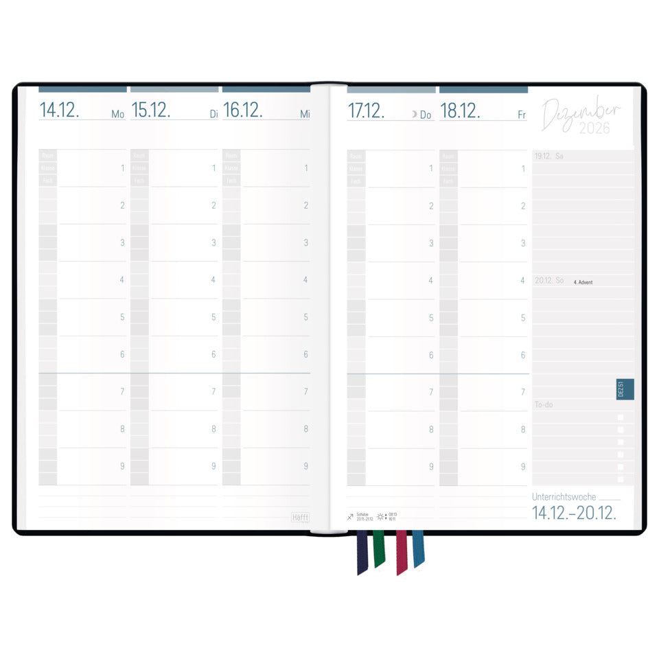 Lehrerkalender 2026/27, A5+, 90g/m², 120 Blatt, Hardcover, 1W/2S, sortiert HÄFFT 11178-6