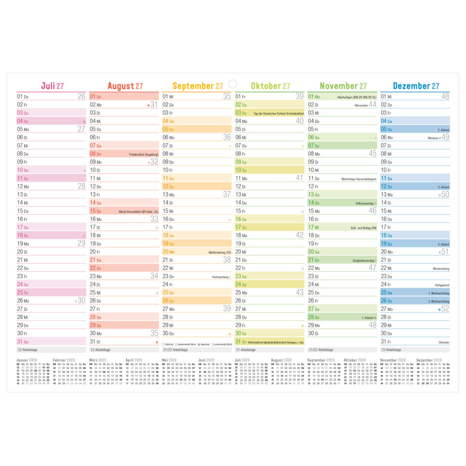 Tafelkalender Extra-Stark Rainbow 2027, A4 quer, 580g/m², 6M/1S HÄFFT 11363-5 HÄFFT 11363-5 Karton 580g/m²
