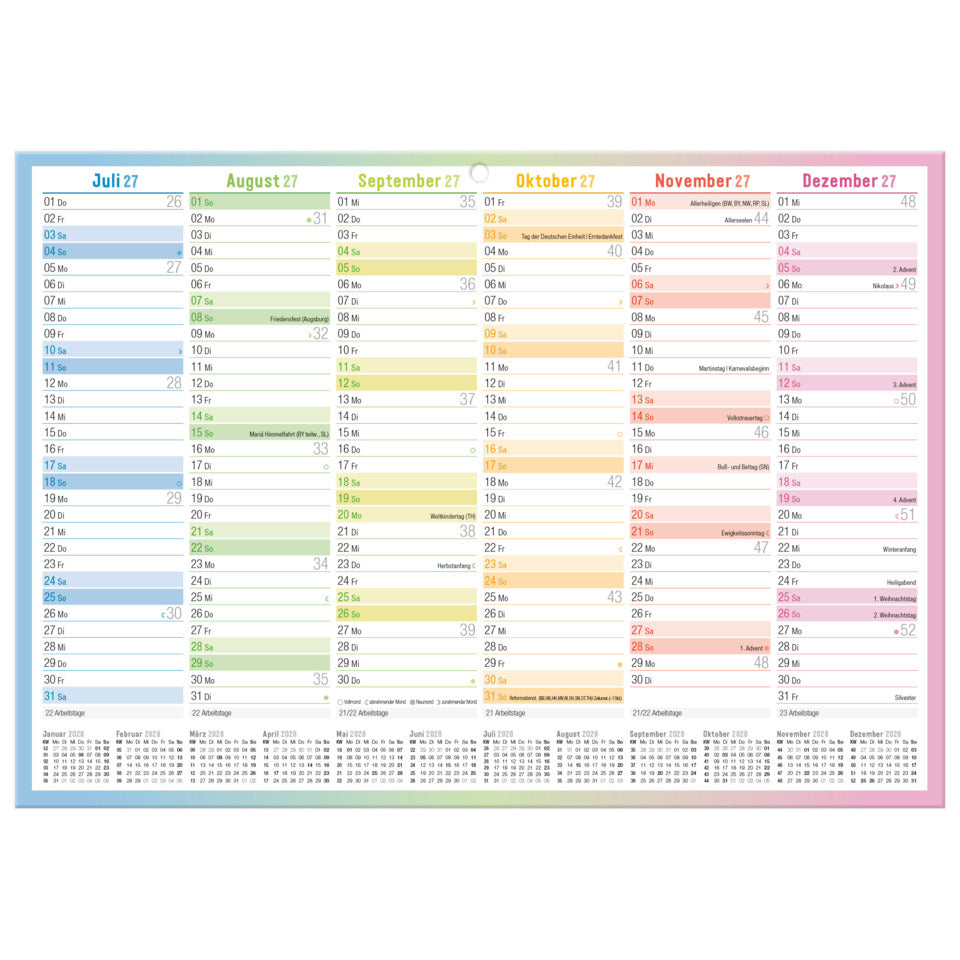 Tafelkalender Premium Rainbow 2027, A4 quer, 850g/m², 6M/1S HÄFFT 11368-5 HÄFFT 11368-5  6 Monate pro Seite