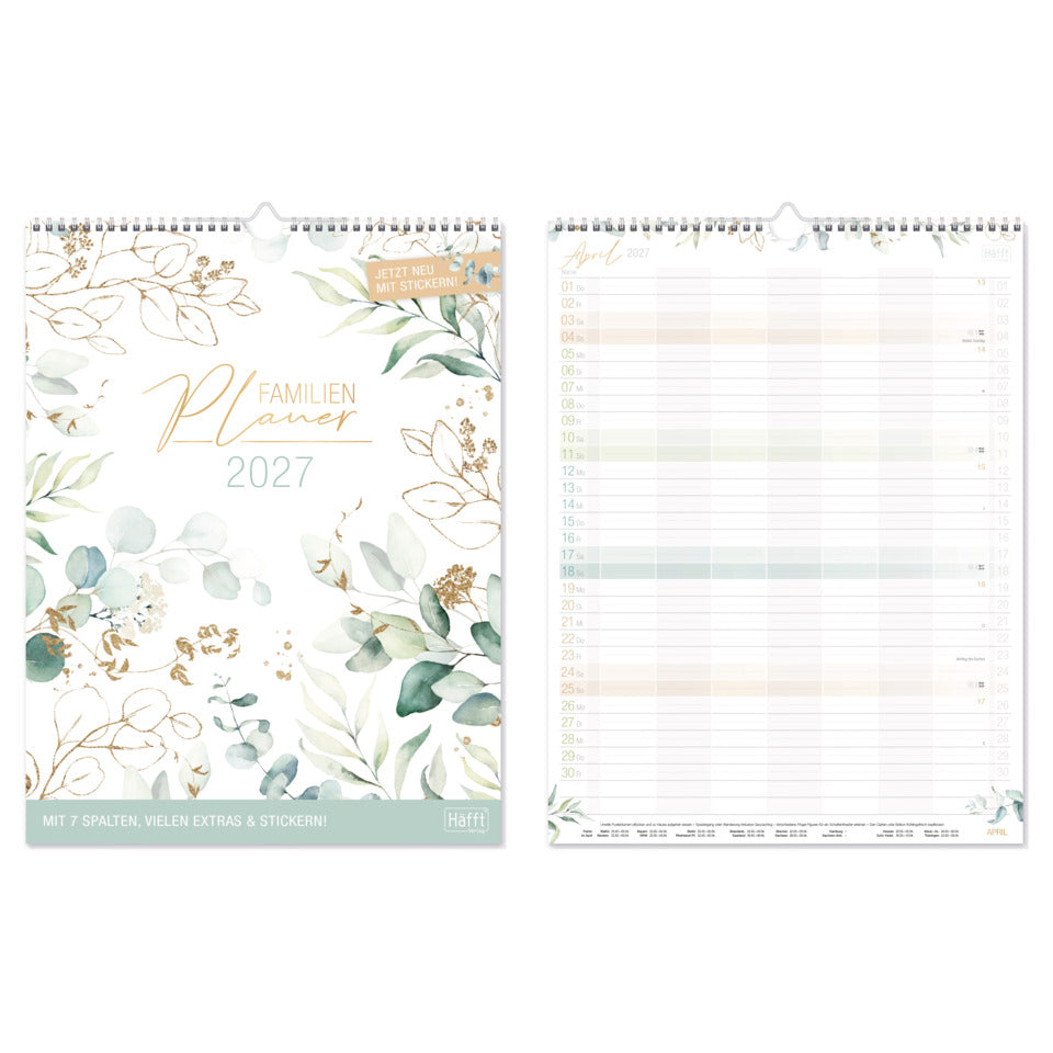 Familienkalender Blattgold XXL 2027, 33 x 44,5 cm, 140g/m², 1M/1S, 7 Spalten HÄFFT 11376-6 HÄFFT 11376-6  7 Spalten 33x44,5cm