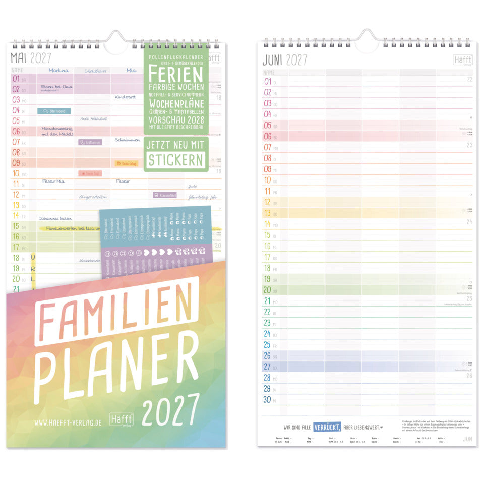Familienplaner Rainbow 2027, 22,5 x 42 cm, 140g/m², 1M/1S, 5 Spalten HÄFFT 11381-3 HÄFFT 11381-3  5 Splaten 22,5x42cm