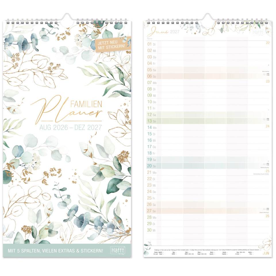 Familienkalender 2026/27, 22,5 x 42 cm, 17 Monate, 1M/1S, 5 Spalten HÄFFT 11198-0 HÄFFT 11198-0 5 Spalten 17 Monate