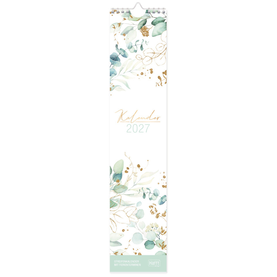 Streifenkalender Blattgold 2027, 9 x 41,5 cm, 140g/m², 1M/1S HÄFFT 11399-4 HÄFFT 11399-4  mit Kalenderaufhänung