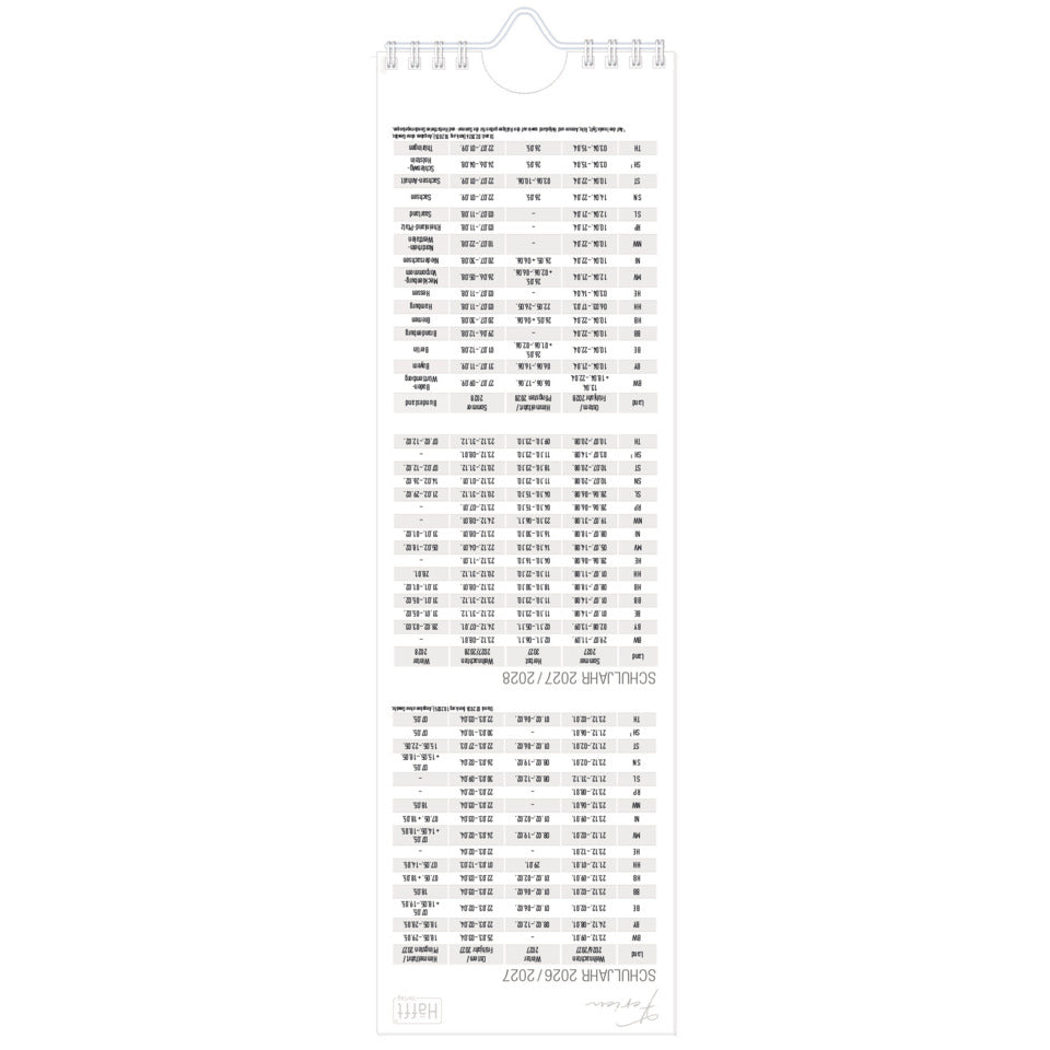 Streifenkalender Kompakt 2027, 9 x 29,7 cm, 140g/m², 1M/1S HÄFFT 11402-3