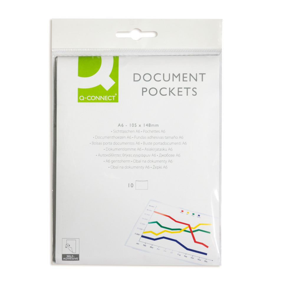 Einstecktasche, A6, selbstklebend, 10 Stück Q-CONNECT KF27054 Q-CONNECT KF27054 A6