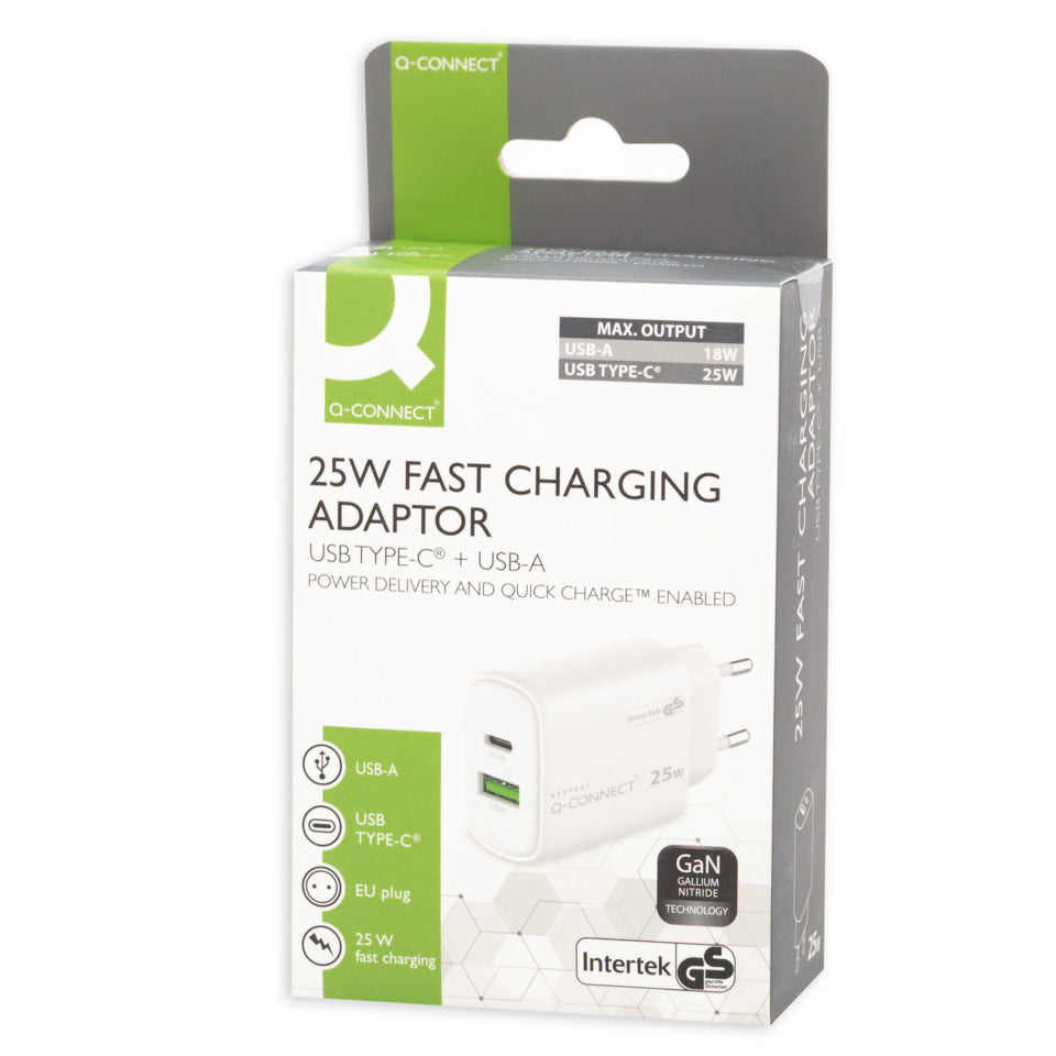 GaN-Ladegerät 25W, 1x USB-A und 1x USB-c, weiß Q-CONNECT KF17041