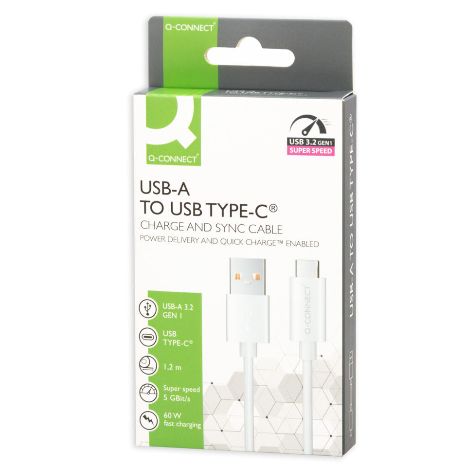 Ladekabel USB-C 3.1/USB-A 3.0 1,2m weiß Q-CONNECT KF17045