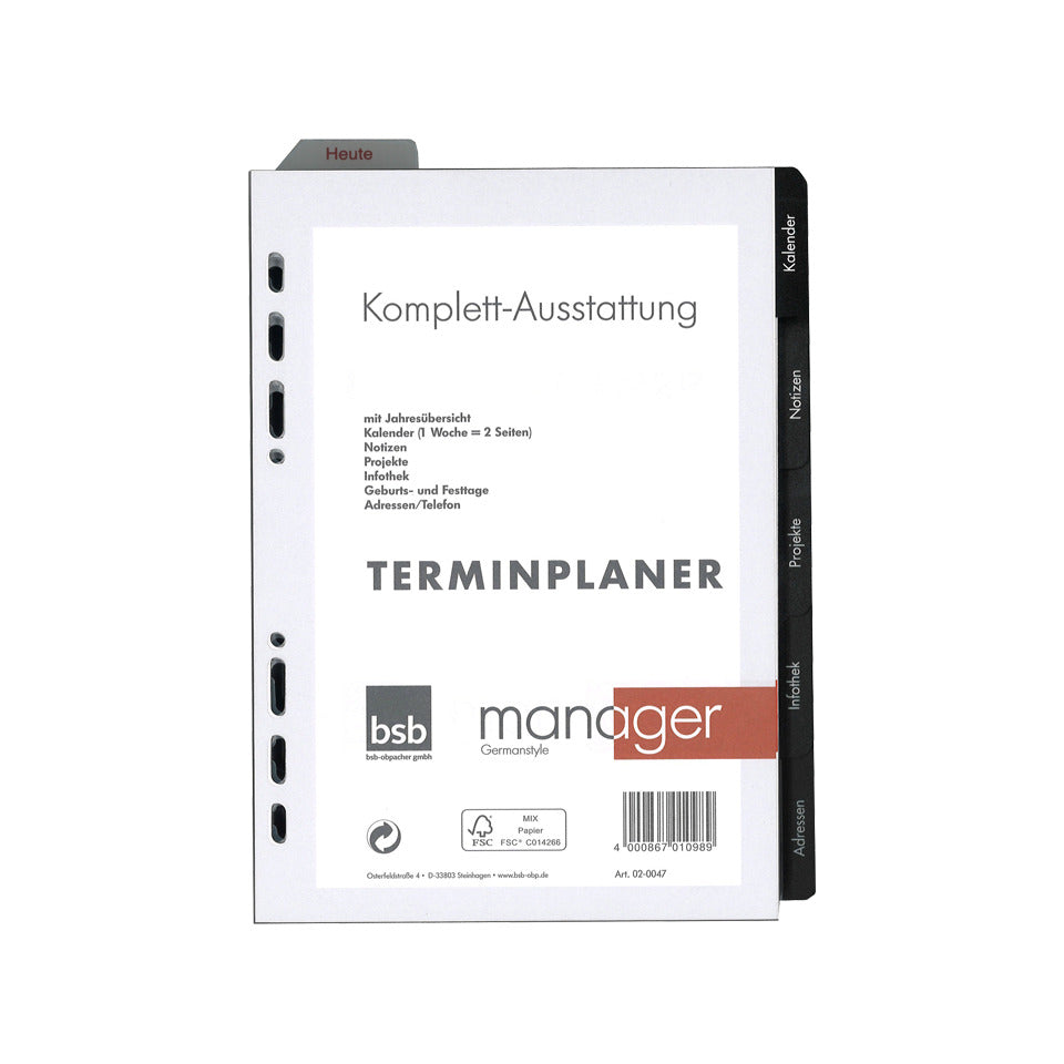 Ersatzeinlage Manager Komplett-Ausstattung, A5, 1W/2S BSB 02-0047