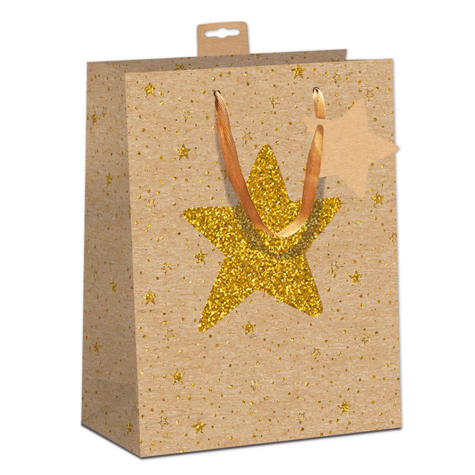 Weihnachts-Geschenktragetasche Goldstern, 32 x 26 x 12 cm, natur SKORPION 7522-2615-L 7522-2615-L 32x26x12cm