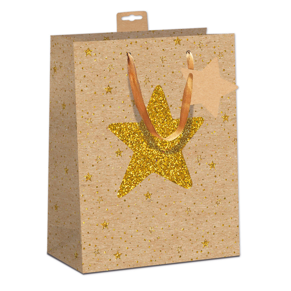 Weihnachts-Geschenktragetasche Goldstern, 23 x 18 x 10 cm, natur SKORPION 7522-2615-M 7522-2615-M 23x18x10cm