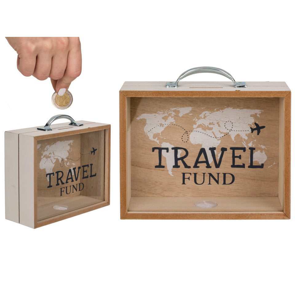 Spardose Travel Fund, 10,5 x 12 cm, Holz OUT OF THE BLUE 144285 OOTB 144285 ca. 20,5x12cm