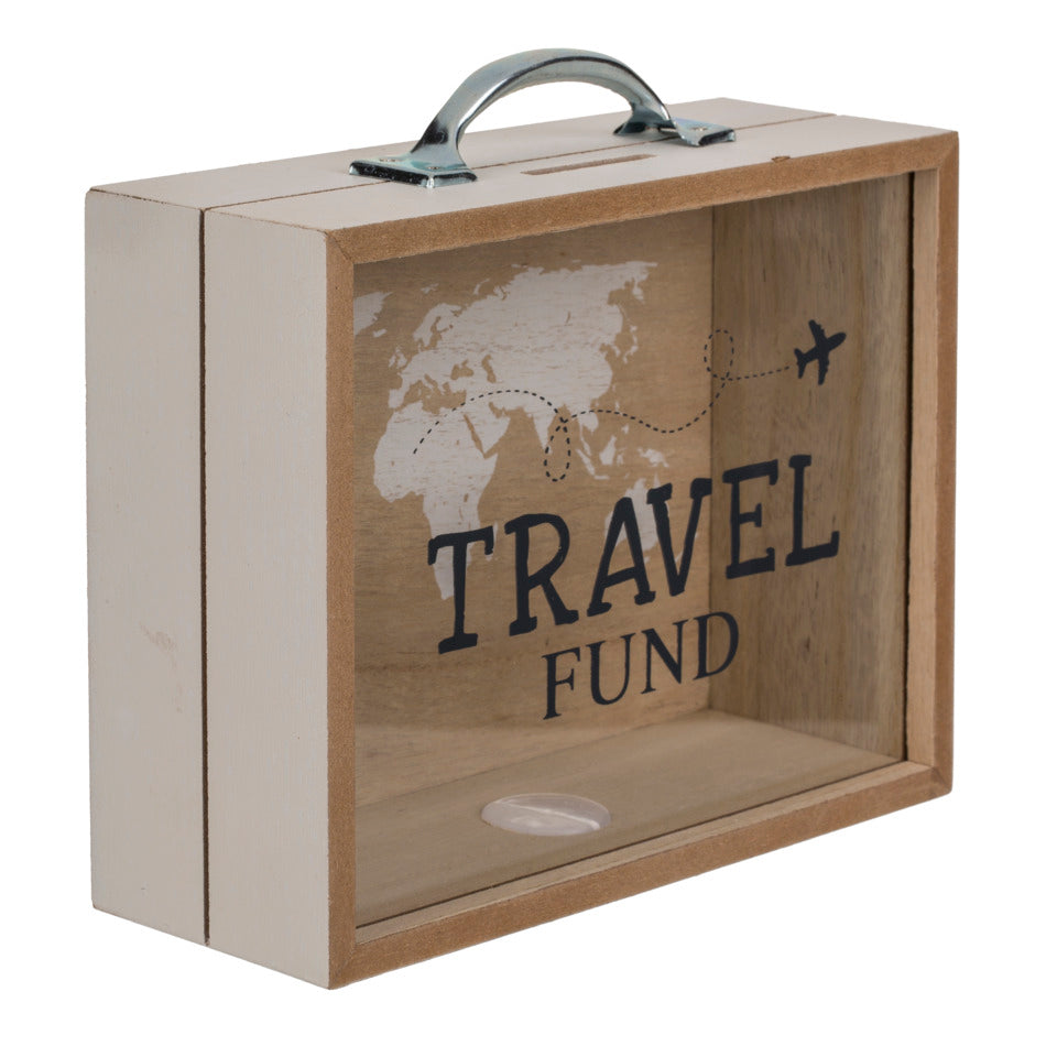 Spardose Travel Fund, 10,5 x 12 cm, Holz OUT OF THE BLUE 144285 OOTB 144285 ca. 20,5x12cm
