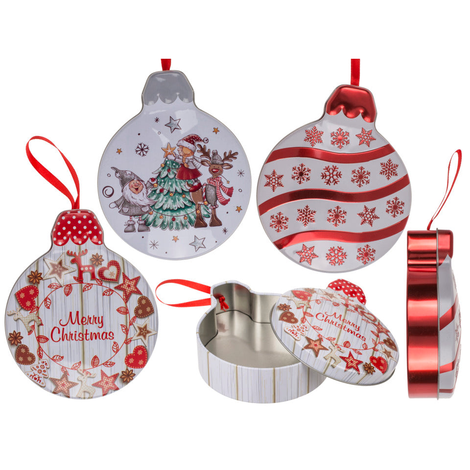 Geschenkdose Weihnachtskugel, 14 x 11 x 4 cm, Metall, sortiert OUT OF THE BLUE 99/7918 OOTB 99/7918 14x11x4cm