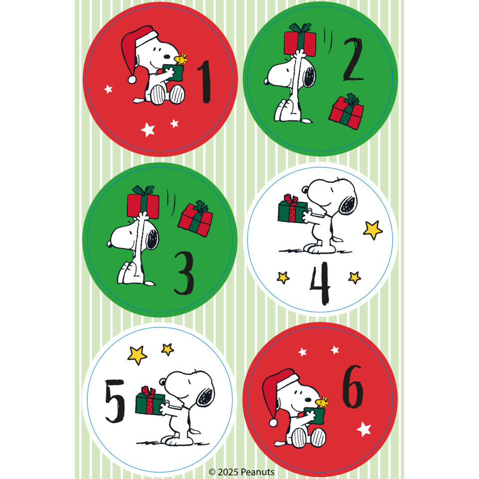 Weihnachtsetikett Snoopy Big Presents Numbers, 11,5 x 17 cm, 4 Blatt BRAUN + COMPANY 4617-0156