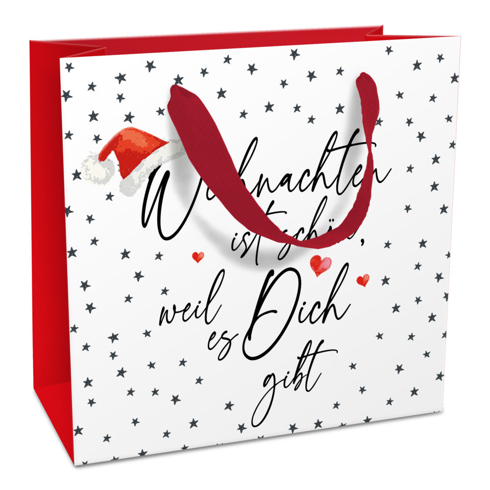 Weihnachts-Geschenktragetasche Schrift, 17 x 17 x 8 cm, rot/weiß BRAUN + COMPANY 1645-26513 BRAUN + COMPANY 1645-26513 17x17x8cm