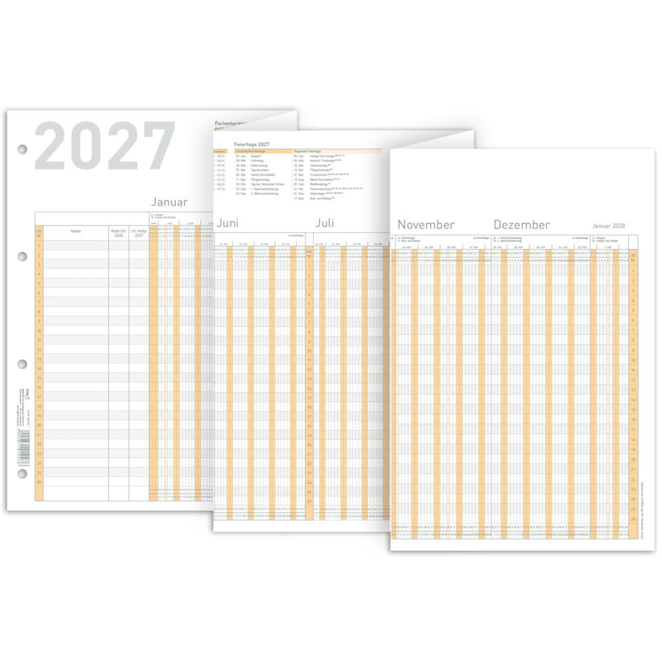 Urlaubsplaner 2027, 1000 x 297 mm, gefalzt auf DIN A4 RNK 2910/27