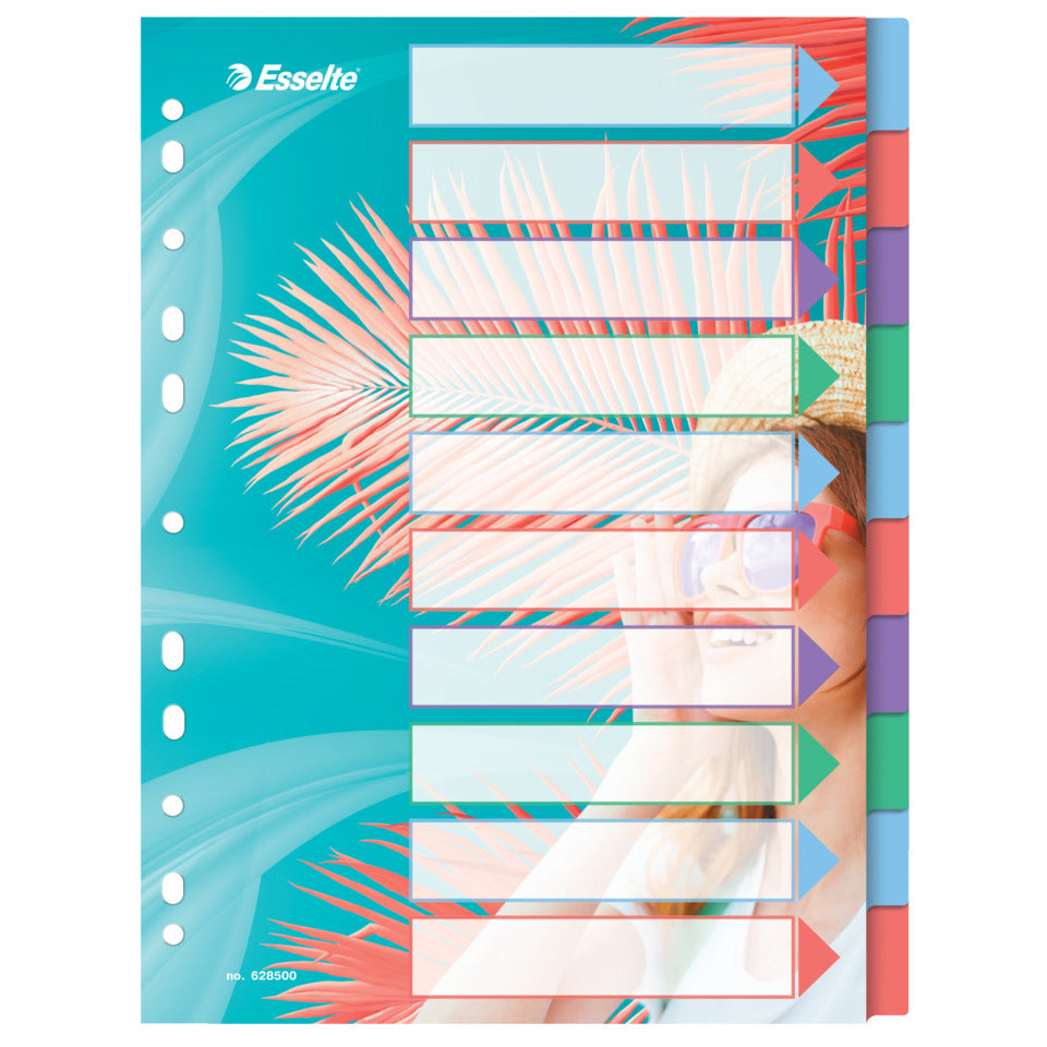 Register Colour'Breeze, A4, PP, blanko,10-teilig, transparent mit farbigen Taben ESSELTE 628500